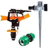 Rasensprenger mit Erdspieß Impulsregner Gartensprenger Gartensprinkler und Schnellverbinder, Kreis-...
