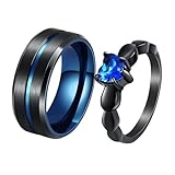 Wycian Edelstahl Verlobungsringe Set, Ring Zirkonia Herz Verlobungsring Saphir Partnerringe Blau...