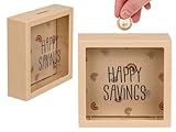 Cremefarbene Spardose mit Regenbögen, Happy Savings, ca. 15 cm, aus Kunststoff, Creme