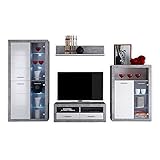 STONE Wohnwand Komplett-Set in Beton Optik, Weiß - Moderne Schrankwand für Ihr Wohnzimmer - 304 x...