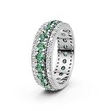 Eternity Ring aus 925 Sterling Silber mit künstlichem grünen Smaragd Edelstein(Grüner Smaragd...