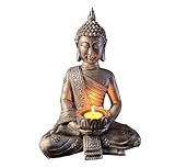 Buddha Statue Kerzenhalter - Harz Teelichthalter mit Tablett, Dekofiguren für Haus & Garten,...