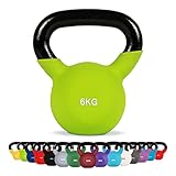 MSPORTS Kettlebell Neopren 2 – 30 kg inkl. Übungsposter (6 Kg - Grün) Kugelhantel