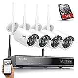 WLAN überwachungskamera Set mit Audioaufnehmen，SANNCE 5MP 10CH Wireless NVR + 4x3MP Kabellose...