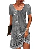 GRMLRPT Damen Kurzarm Rundhals Kleid Bohemian Blumen Sommerkleider MiniKleid Blumendruck Lose Tunika...