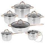 Brunbeste Topfset, 12-teilig, Edelstahl mit Goldenen Akzenten, 5-lagiger Boden, Induktion geeignet,...
