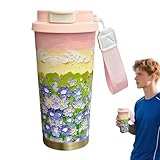 Bajbumgn Thermo Kaffeebecher | 0,5L Isolierkaffeebecher | Blumenmuster Becher Mit Zwei...