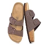 FITORY Damen Pantoletten mit Kork-Fußbett Leder Bequem Rutschfest Sandalen Frauen Sommer Latschen...