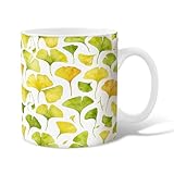 Ginkgo Keramik-Kaffeetasse, natürliches botanisches Blatt, gelbes Herbstgrün, Neuheit, Teetasse...