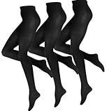 Vincent Creation Strumpfhosen, Damen Baumwoll Strickstrumpfhose (3 Stück) in Schwarz, Gr. 40-42