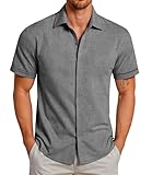 GLESTORE Hemd Herren Kurzarm Sommerhemd Hemden Freizeithemden für Männer Kurzarmhemd Grau M