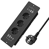 Einbau Steckdosenleiste mit USB C PD 20W, 3 Fach Tischplatte Versenkte Steckdose mit 1.8m Kabel,...