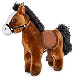 Uni-Toys - Pferd mit Sattel und Steigbügel, stehend (braun) - 23 cm (Länge) - Plüsch-Pferdchen -...