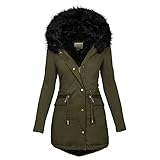 Ydsxlp Wanderjacke Damen Lange Wintermantel Oversize Einfarbig Langarm Steppmantel mit Pelzkragen...