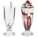 Hejo 2 Stück Eisbecher Glas, 360ml Wiederverwendbar Dessertgläser, Eiskaffee Gläser mit Löffeln,...