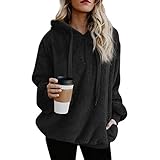Petalum Damen Kapuzensweatshirt, Plüsch, warm, Langarm, Reißverschluss, lässiger Stil, für...