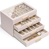 Vlando Schmuckkästchen Groß, Schmuckkasten mit 4 Ebenen, Schmuck Organizer mit Glasdeckel, 4...