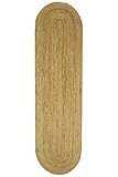 Oval Läufer 2x20 Kelim Jute Läufer Einfarbig Beige Muster Natürliche Jute 0.7cm Dicke...
