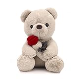 Teddybär, Plüsch-Bär, Teddy mit Rose, 23 cm Teddybären Rose Stofftier Spielzeug Dekozimmer...