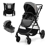 COSTWAY 3 in 1 Kinderwagen faltbar, Leichter Kinderbuggy mit verstellbarem Verdeck, Rückenlehne &...