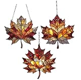 Ahornblatt Ornament Aus Gebeiztem, 3 Stück Acryl Herbstdeko Hängend Ahornblätter Sonnenfänger...