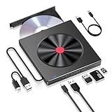 BEVA Externes CD DVD Laufwerk USB 3.0 Typ-C,Extern mit SD/TF-Kartenleser Portable CD DVD RW...