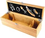 Weinzubehör-Geschenk-Set mit Vintage-Holzkiste, Antike Hölzerne Weinflaschenkiste, 5-teiliges...