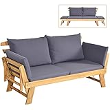 COSTWAY Gartenbank mit Liegefunktion, Gartensofa mit Auflagen und klappbaren Armlehne, Balkonbank...