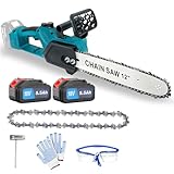 18V Akku Kettensäge, 12 Zoll Elektro-Motorsäge mit 2x 5.5Ah Batterien, Kupferkernmotor, 34cm...