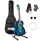 MAX SoloArt Junior - Akustik Gitarre 3/4, Kinder Gitarre inkl. Stimmgerät, Ständer, Tasche,...