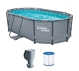 Summer Waves Frame Pool Komplettset | Oval 300x200x84 cm Grau | Aufstellpool Set | Gartenpool &...