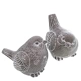 mucHome 2er-Set Dekofigur Vogel 2-Fach Sortiert Beton Grau/Weiß Gewischt H:7,5cm Tierfigur Skulptur...