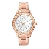 Fossil Uhr für Damen Stella, DreizeigerDatumswerk, 30 mm roségoldenes Edelstahlgehäuse mit...