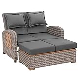 greemotion Rattan-Lounge Bahia Tobago,Gartensofa mit Bettfunktion,inkl. Hocker, Grau,Holzfarben,...