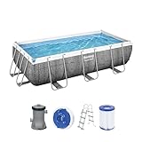 Bestway Power Steel Frame Pool-Set mit Filterpumpe 404 x 201 x 100 cm, Rattan-Optik (Schiefergrau),...