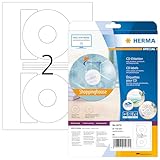 HERMA 5079 CD DVD Etiketten inkl. Zentrierhilfe blickdicht, 25 Blatt, Ø 116 mm, 2 pro A4 Bogen, 50...