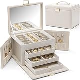 Vlando Schmuckkasten Schmuckbox Groß mit 4 Ebenen, Schmuckschatulle PU Leder, Schmuckkästchen mit...