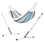 LA SIESTA Caribeña Aqua Blue - Klassische Einzel-Hängematte aus Baumwolle + pulverbeschichtetem...