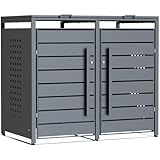 CHOSHOME Mülltonnenbox 2er 240L - Anthrazitgrau Verzinkter Stahl - 2 Tonnen mit Automatikdeckel,...
