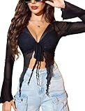 Avidlove Damen Mesh Bluse Sexy Durchsehen Oberteile Elegant Bolero Langarm Top Basic Cardigan Casual...