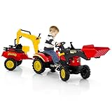 COSTWAY Trettraktor, Kinder Traktor mit Abnehmbarer Anhänger & Grabschaufel, Kindertraktor bis 35...