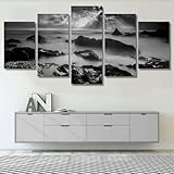 QYYAMDEQ Leinwand Bilder 5 Stück Wandbilder Schwarz und weiß Rocky Seascape Scene Long Wandbilder...