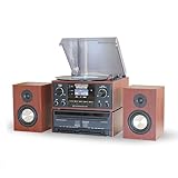Steepletone HOUSTON Dark 6 in 1 Music Center, Bluetooth Vinyl Record Player, Plattenspieler mit CD,...