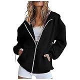 Sweatjacke Damen mit Kapuze Zipper Hoodie Oversize Pullover Y2K Sweatshirt College Sport Jacke...