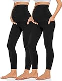 Missluck Umstandsleggings Blickdicht Damen Schwangerschaft Leggings Lang Mammy mit Taschen für...