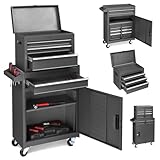 LEADZM Werkstattwagen leer, Werkzeugwagen leer, Werkzeugschrank mit Schloss, Koffer & 4 Fächer &...