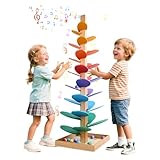 WRQIOO Kugelbahn Holz, 30 Regenbogen Kugelbahn Motorikspielzeug, Musikbaumspielzeug, klangbaum Holz,...