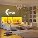Kinderbett Bodenbett 140x200 mit Rausfallschutz&Lattenrost, Montessori Bett Hausbett mit 4...