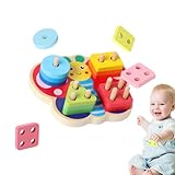 Stapelspielzeug - Aus Holz Hergestellte Interaktive Lernspiele | Geometrisches Steckspiel Sortier...