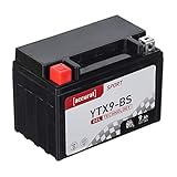 Accurat Motorradbatterie YTX9-BS - 12V, 9Ah, 130A, zyklenfest, wartungsfrei, Gel - Starterbatterie,...